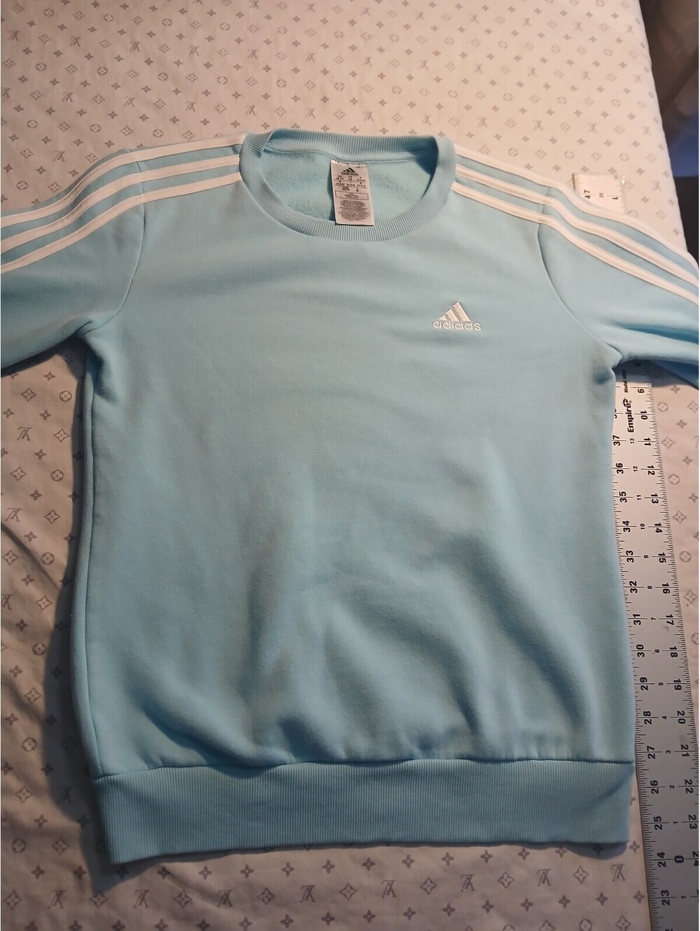 Adidas Y2K Streetwear Sweatshirt Light Blue White Stripe Pullover Top XS